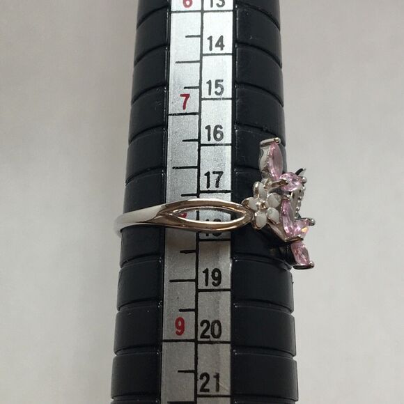 Sterling Silver Hummingbird Ring Adjustable Size 7 CZ Pink Flowers Green Body - Picture 5 of 16